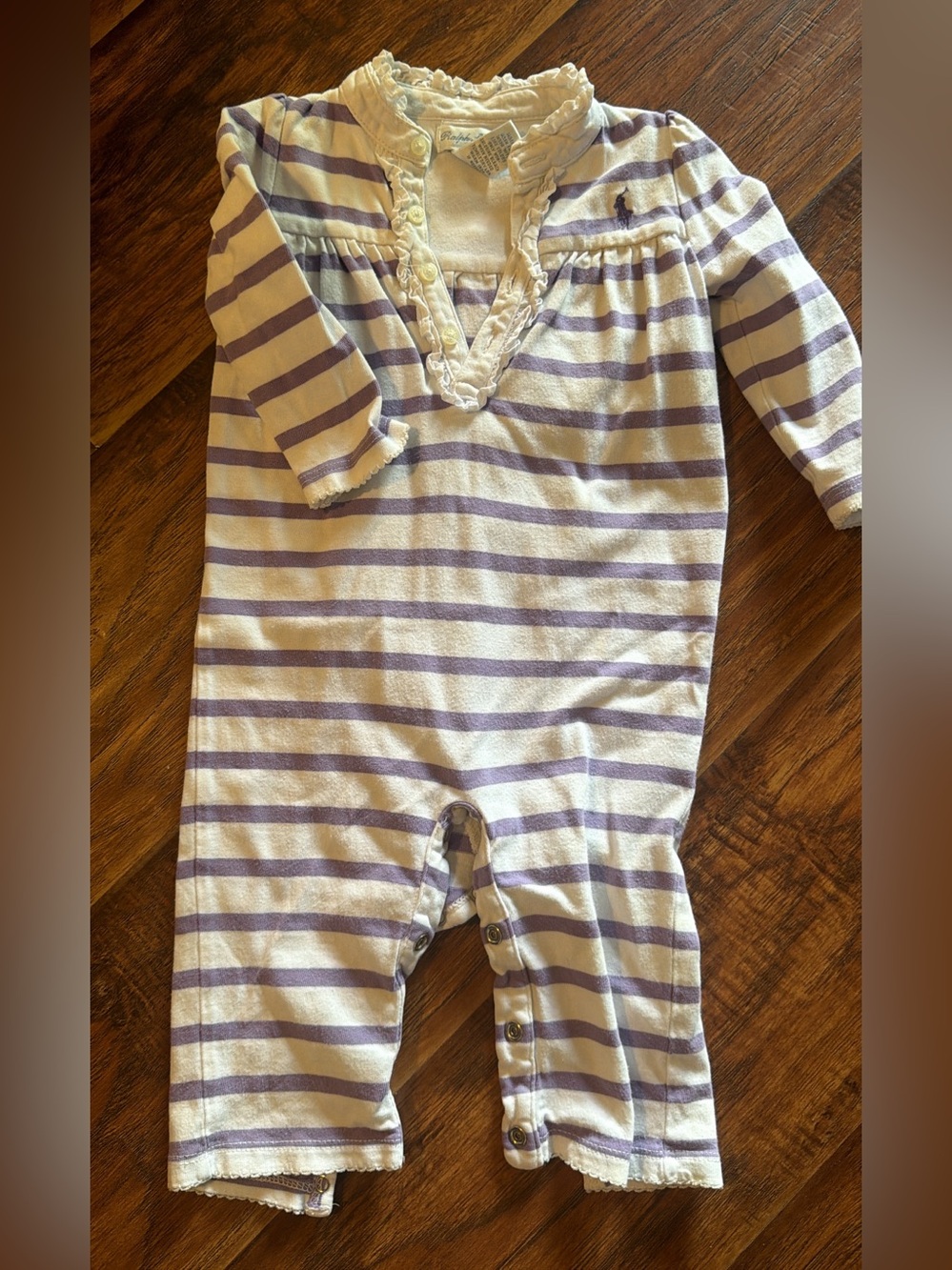Ralph Lauren Lavender & Cream Striped Baby Romper